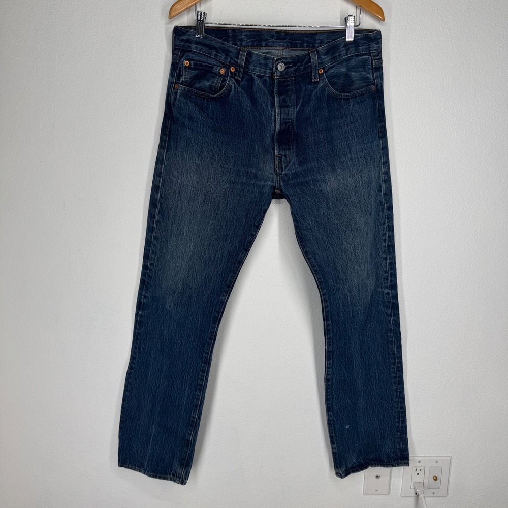 Levis 501 Original Fit Dark Wash Straight Leg Button Fly Jeans Mens 34x34